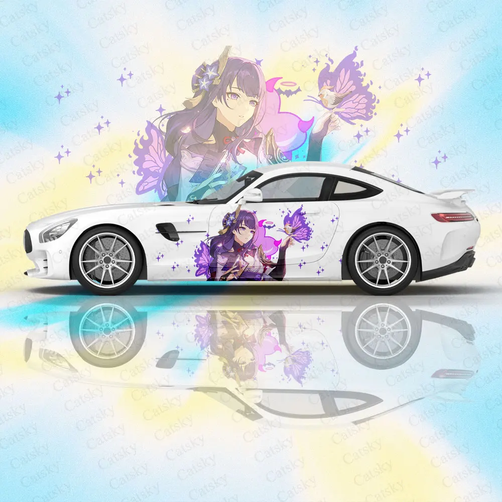 Raiden Shogun Genshin Impact Car Stickers Ita Car Tuning Racing Vinyl Wrap Side Graphics Car Door Sticker Adesivo Decalcomania Laterale