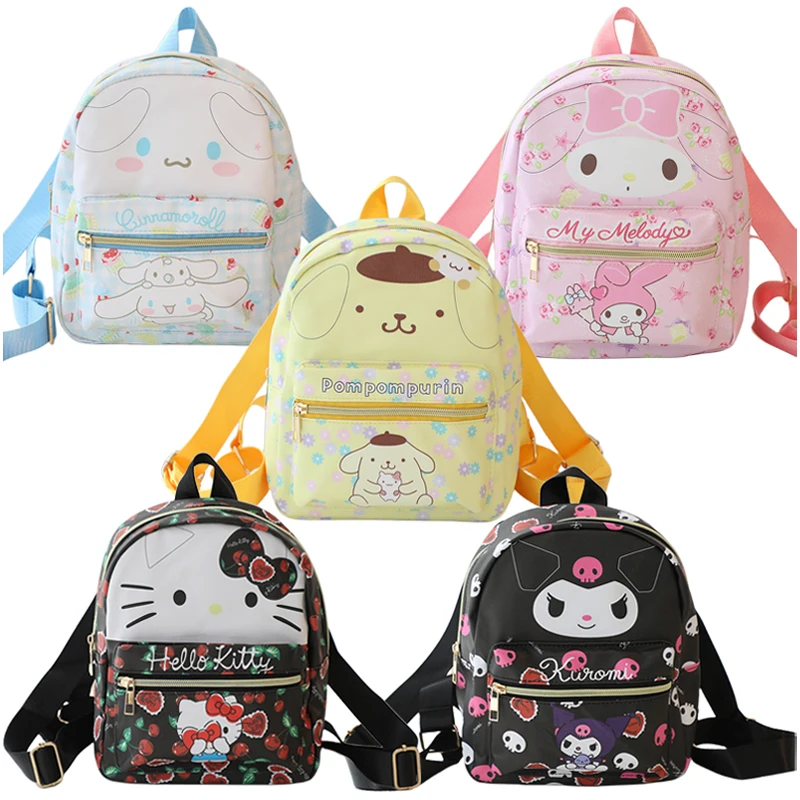 

Sanrios Anime HelloKittys My Melody Cinnamoroll Kuromi Pochacco Cartoon Cute PU Mini Backpack Kids Girls Small Schoolbag Gifts