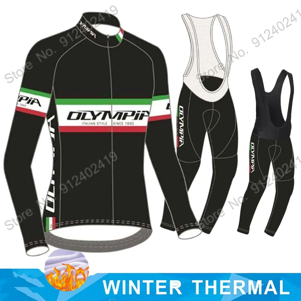 Maglia Ciclismo 2023 Olympia Italia Team Winter Cycling Jersey Set Abbigliamento Suit Mens Manica Lunga Mtb Bike Road Pants Bavaglino Ropa