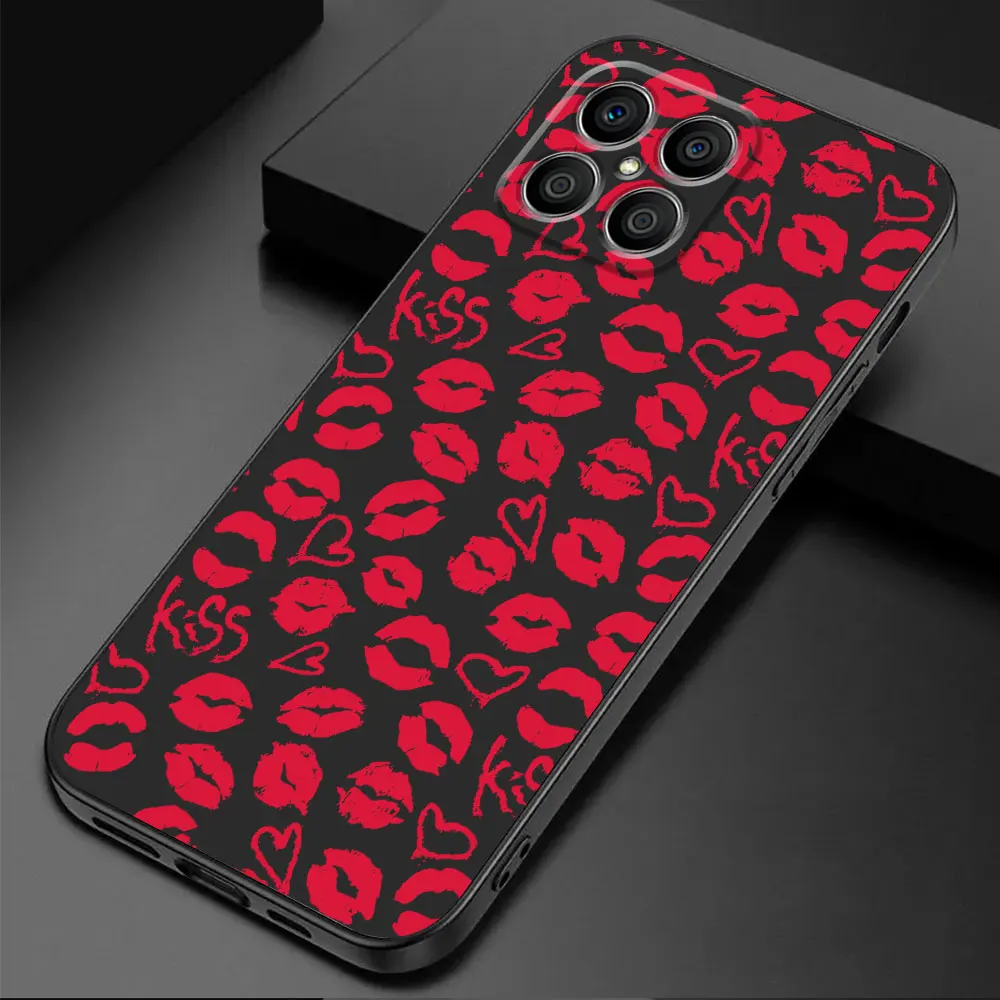 Sexy Red and Black Lips Kiss TPU Soft Phone Case - Elegant Armor  Cover