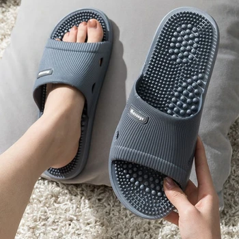 ⁦Solid Colour Men's Slippers Bathroom Anti-slip Massage Sandals Women Simple Soft Bottom Health Shoes Zapatillas Casa Hombre⁩ – תמונה ⁦1⁩