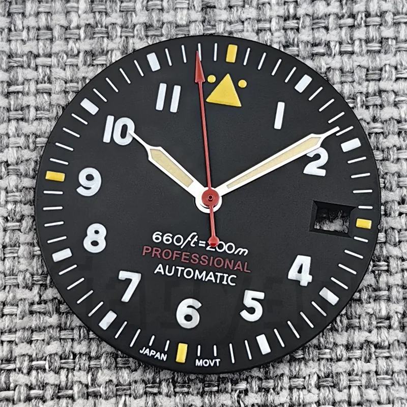 Pilot Style Black Watch Dial and Hand Sets with C3 Green Luminous - 29mm Watch Accessory