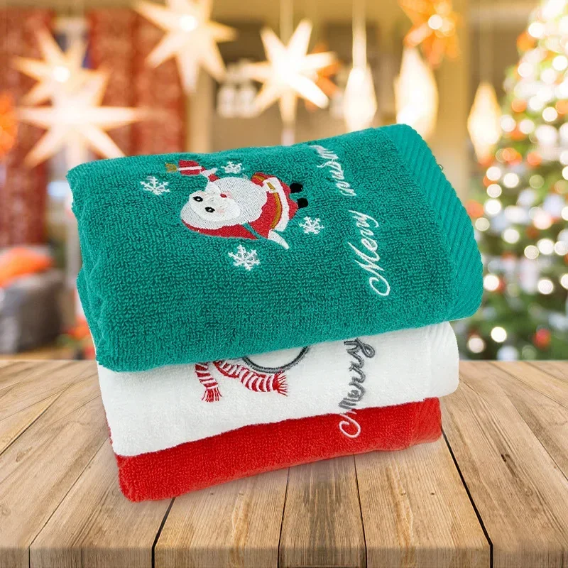 Microfiber Towel Set 1Pc Bathroom Towel Coral Fleece Absorbent Christmas Tree Santa Embroidery Face Bath Towels