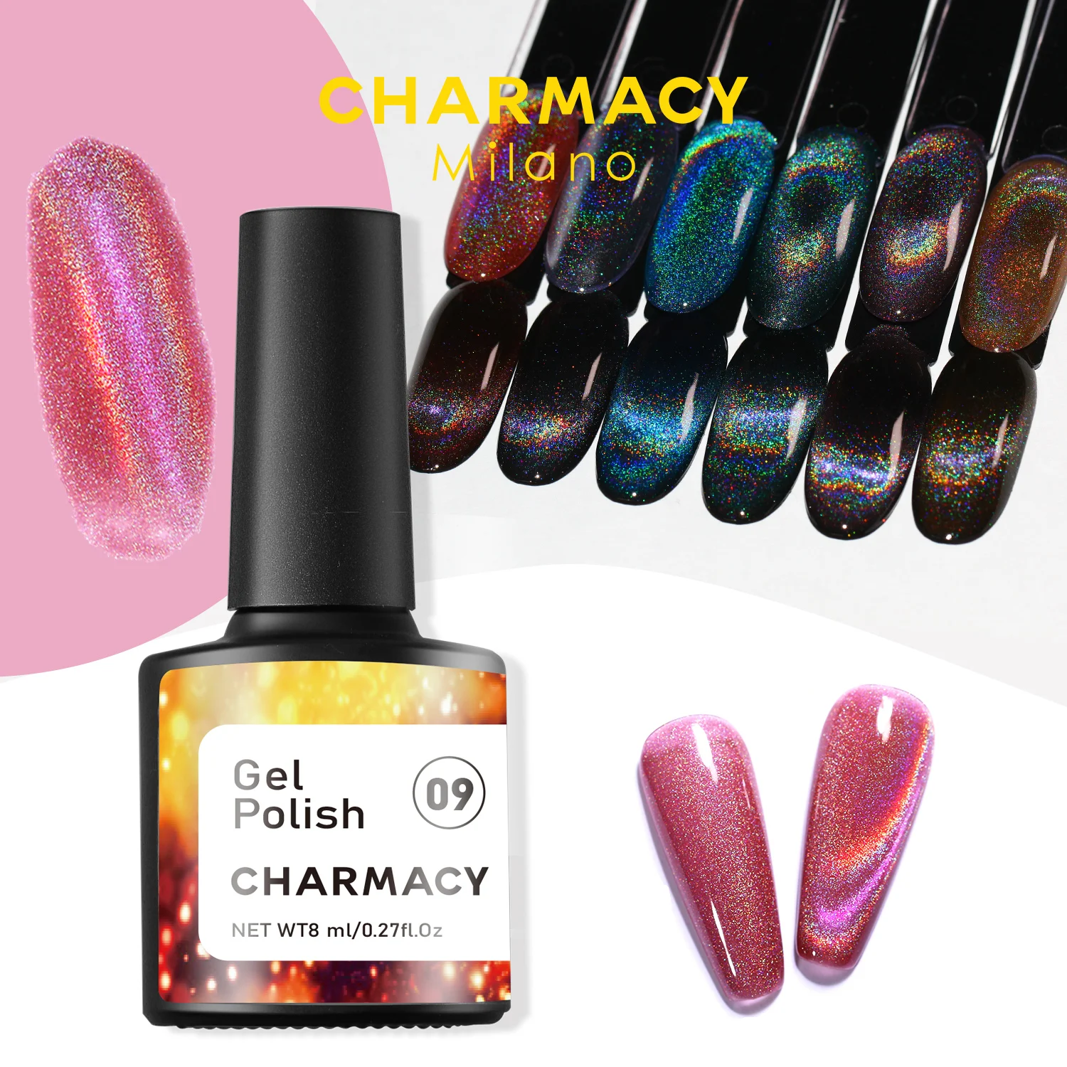 

CHARMACY 7ML Cat Magnetic Gel Nail Polish Pearl Shell Thread Pattern Glitter Semi Permanent Soak Off Nail Art Varnish