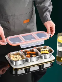 Boîte à lunch en acier inoxydable avec mini-compartiments pour repas légers, spécialement conçue pour la perte de poids et le contrôle des portions, adaptée à une utilisation au micro-ondes. Boîte repas légère en acier inoxydable pour la conservation des fruits, avec trois compartiments, scellée et portable.