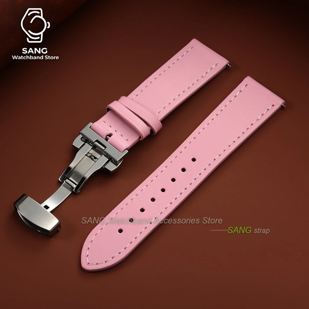 Vintage Stitching Cowhide Leather Watch Band with Quick Release Bracelet