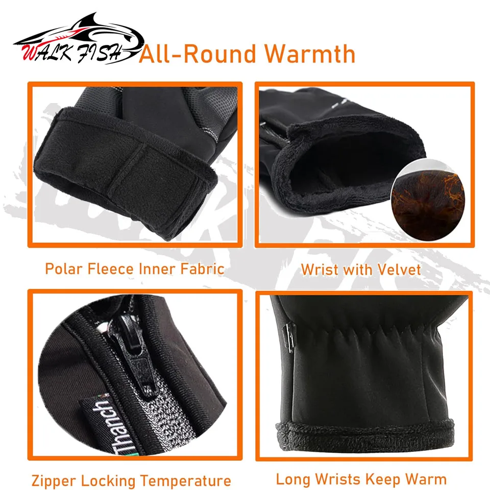 WALK FISH Winter Fingerless Fishing Gloves for Men & Women, Windproof Cold  Weather Touchscreen Warm Motorcycle Cycling Gloves - AliExpress