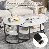 Tables d'appoint Superaly avec structure en métal pour salon, ensemble de 2 tables basses, cercles et ellipses, faciles à assembler, table à thé en MDF 2