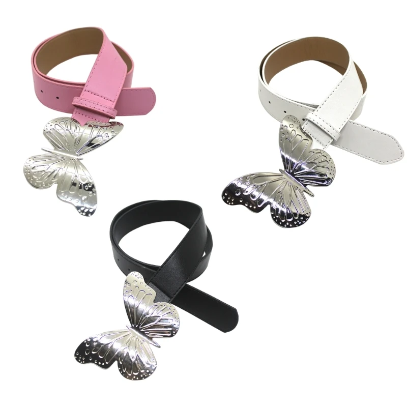 

Y2K-Style PU Waist Belt for Jeans Pants Dress Cowgirl Butterfly-Buckle Waistband Dropship