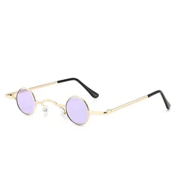 Retro Punk Style Vintage Round Metal Frame Sunglasses with Colorful Lenses (Gold Purple)