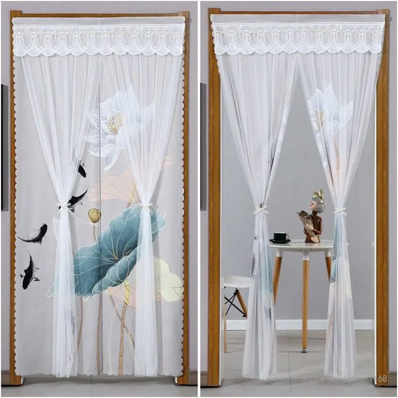 Summer Anti-Mosquito and Insect-proof Lace Anti-fly Curtain Kitchen Bedroom Decor Double Layered Double Opening Door Curtain 1Pc