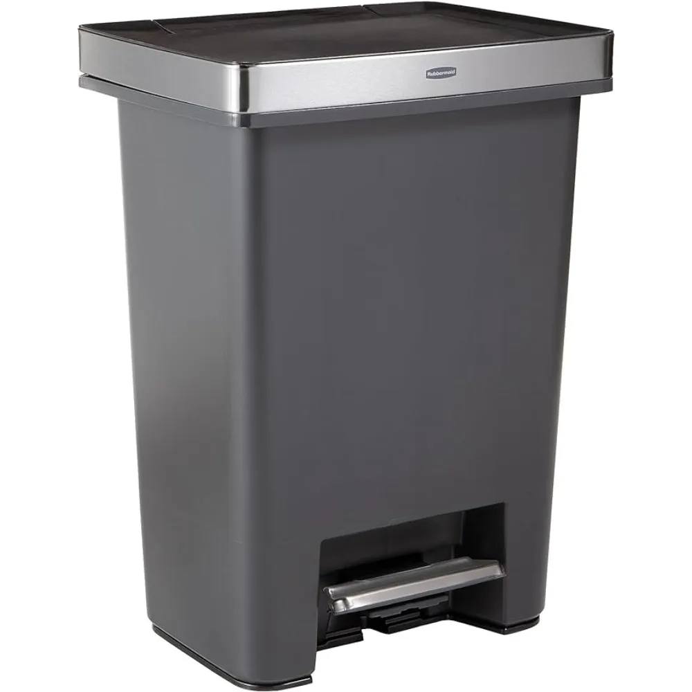 

Premier High-Capacity Step-On Trash Can, 19 Gallon, Charcoal, Stainless-Steel Rim, Lid Lock, Quiet Lid, for Home/Kitchen/Common