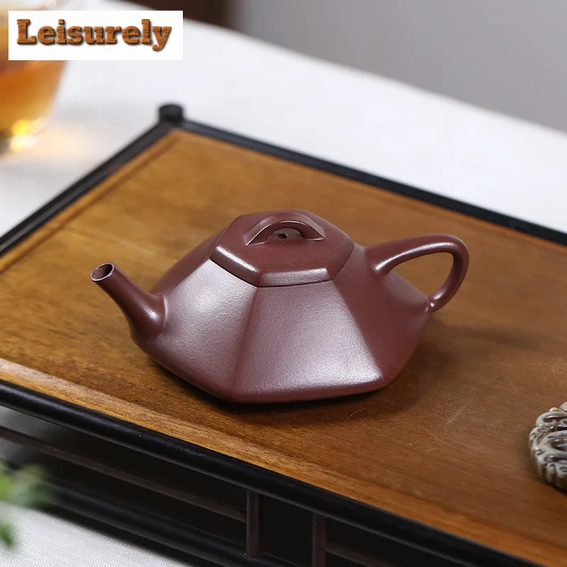 150ml Elegant Yixing Purple Clay Teapots Handmade Hexagonal Stone Scoop Pot Raw Ore Purple Mud Tea Soaking Kettle Zisha Tea Set