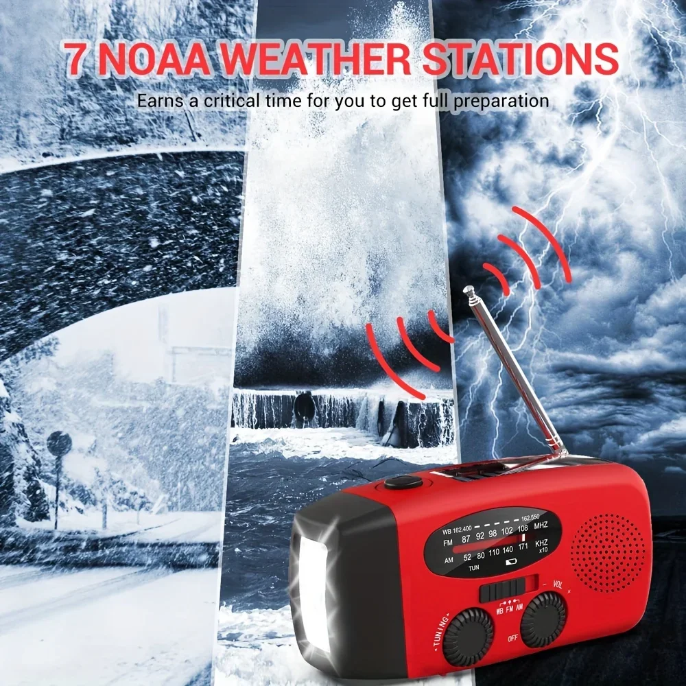 Emergency Hand Crank Radio with Solar/USB/Power Bank Compatible, AM/FM Portable, Survival for Camping, Emergencies, Outdoor