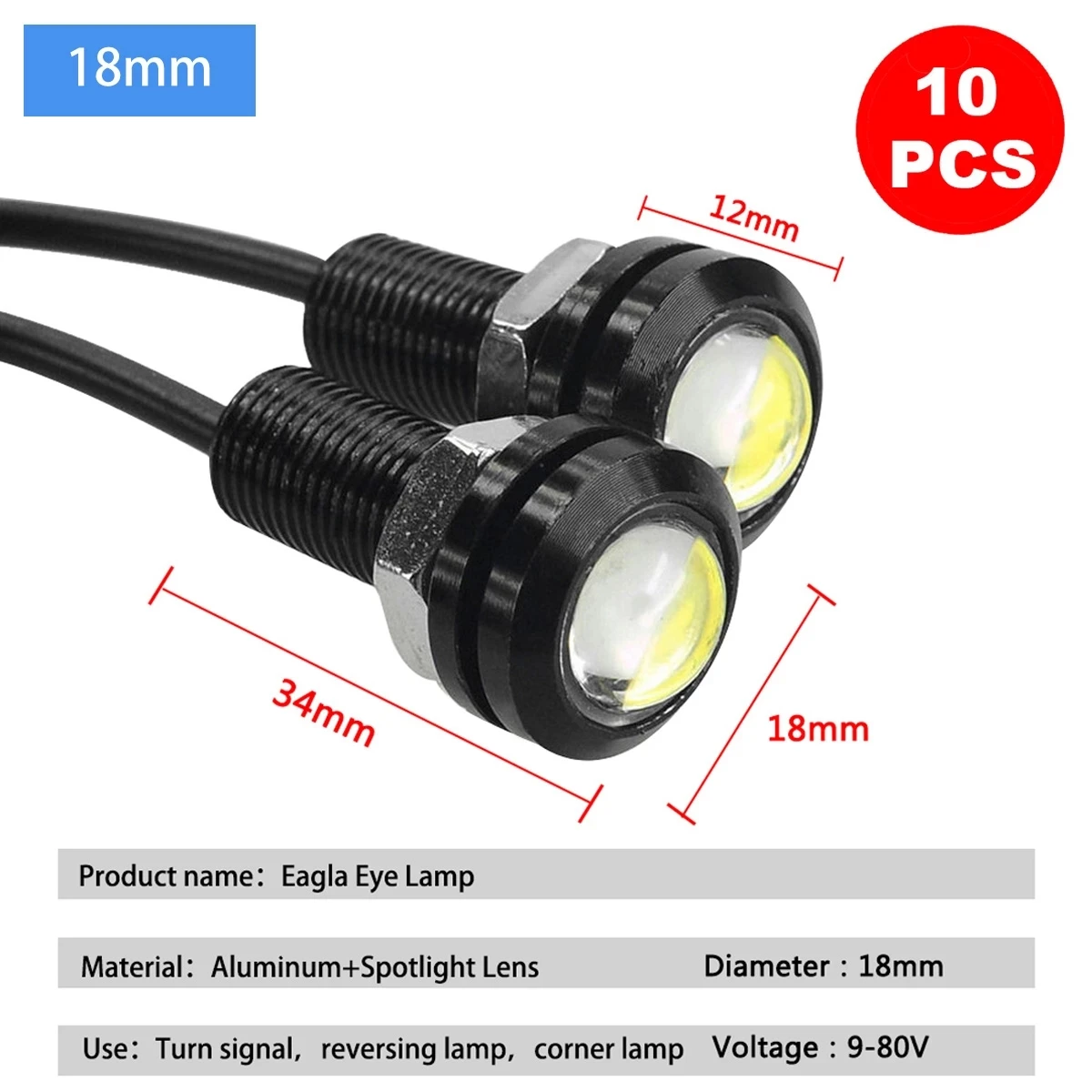 10pcs 18mm/22mm 자동차 독수리 눈 DRL Led 주간 러닝 라이트 LED 백업 반전 주차 신호 자동차 램프 차량용