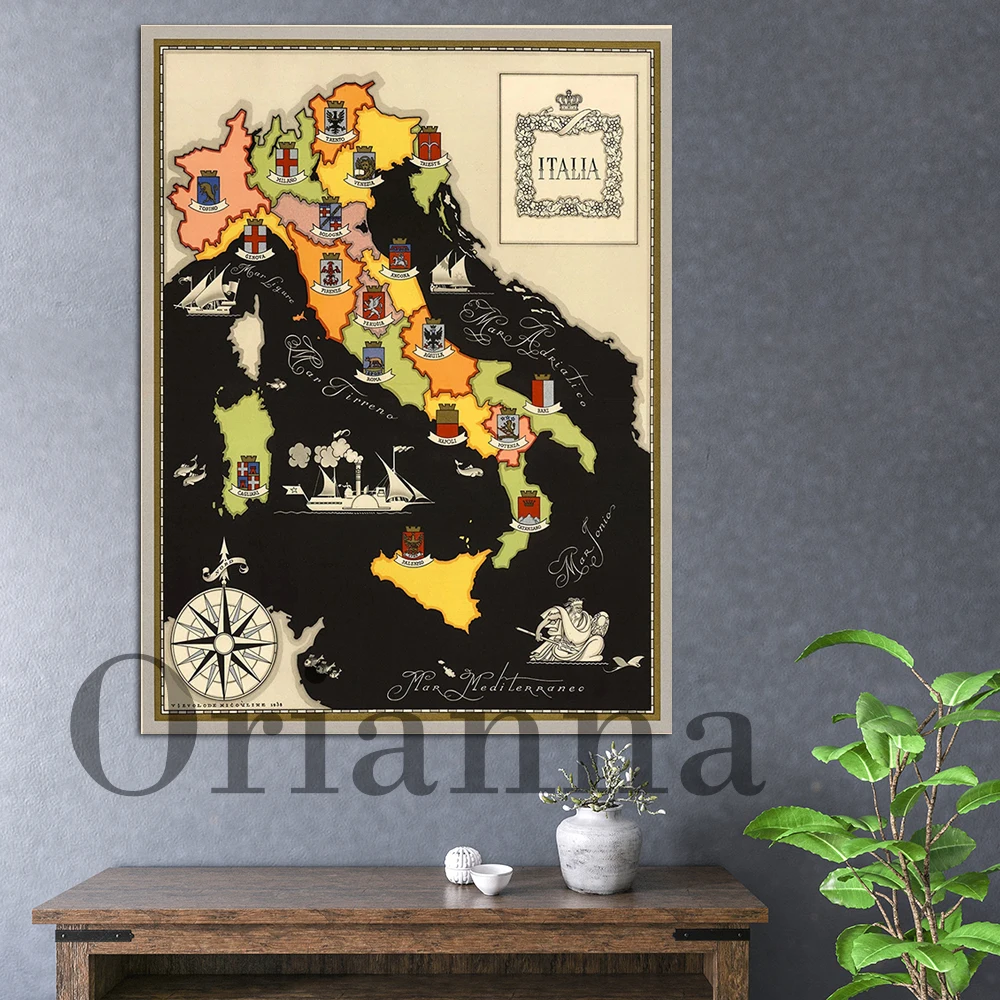 1938 Italia Mappa Vintage Europeo Viaggi Wall Art Prints Poster Modern Home Living Room Office Decor Painting