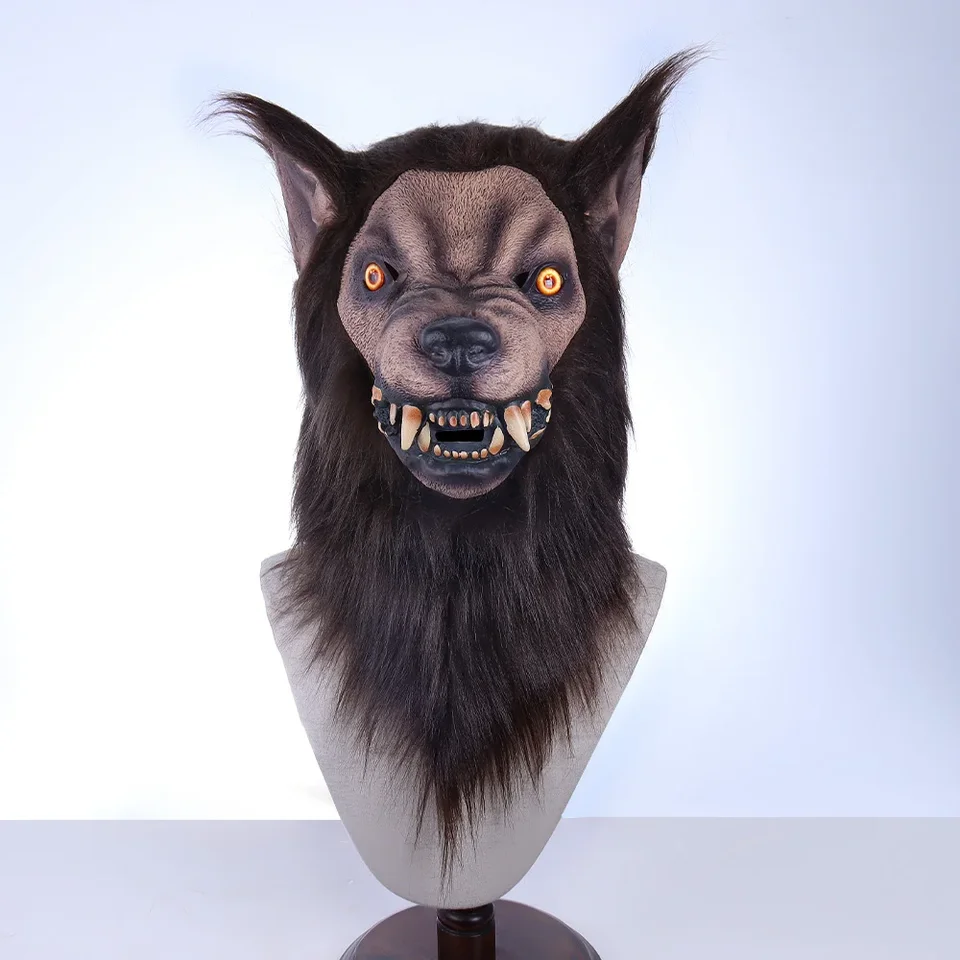 Masque Loup-garou Poilu Pleine Tête – Effrayant, En Latex, Pour Halloween, Cosplay Et Carnaval
