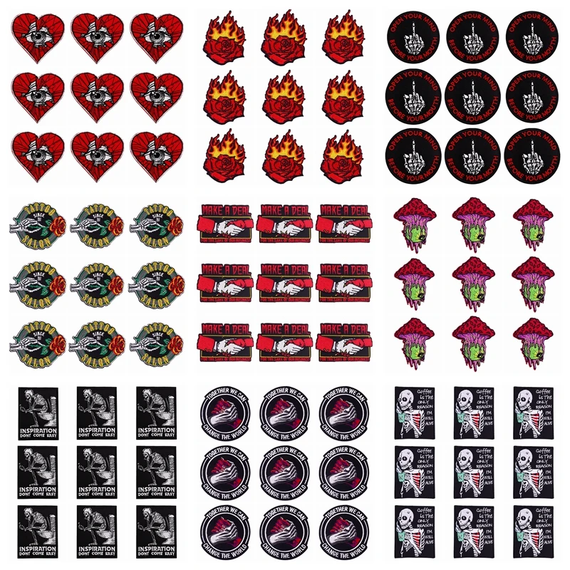 

Wholesale 10Pcs Skull Patch Iron On Patches For Clothing Thermoadhesive Patches On Clothes Skeleton Embroidery Patch For Clothes
