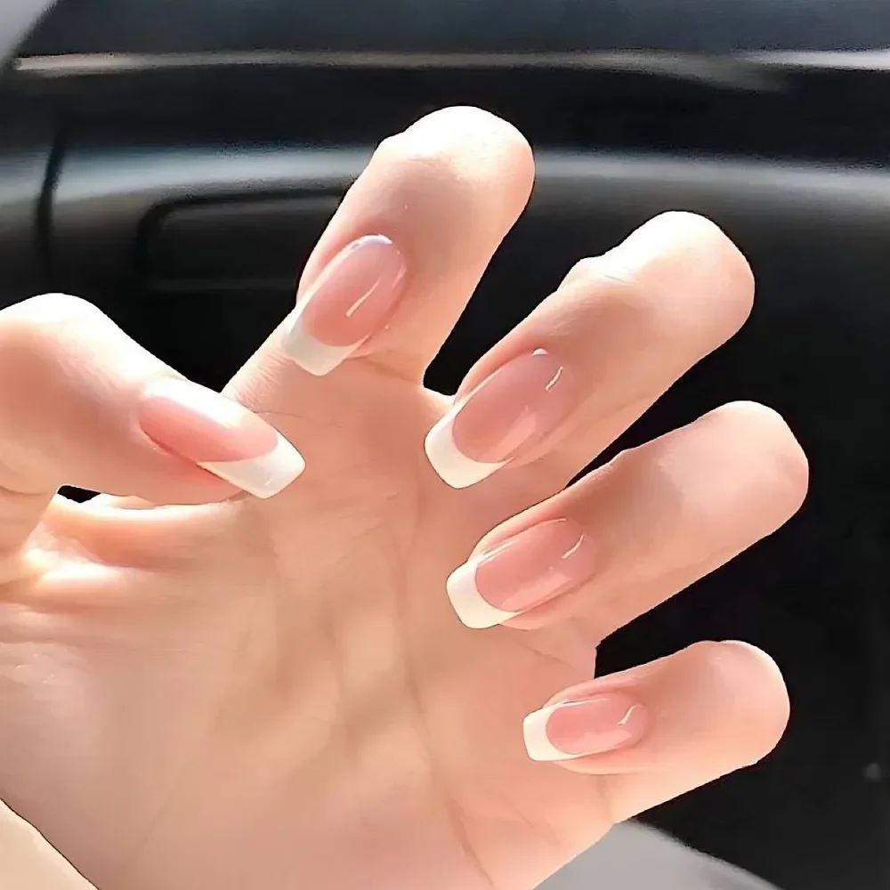 젤리 핑크 완전 완성 가짜 네일 제거 가능한 가짜 네일, 프랑스 웨어러블 프레스, 가짜 네일 팁, 네일 아트 네일, 24 개