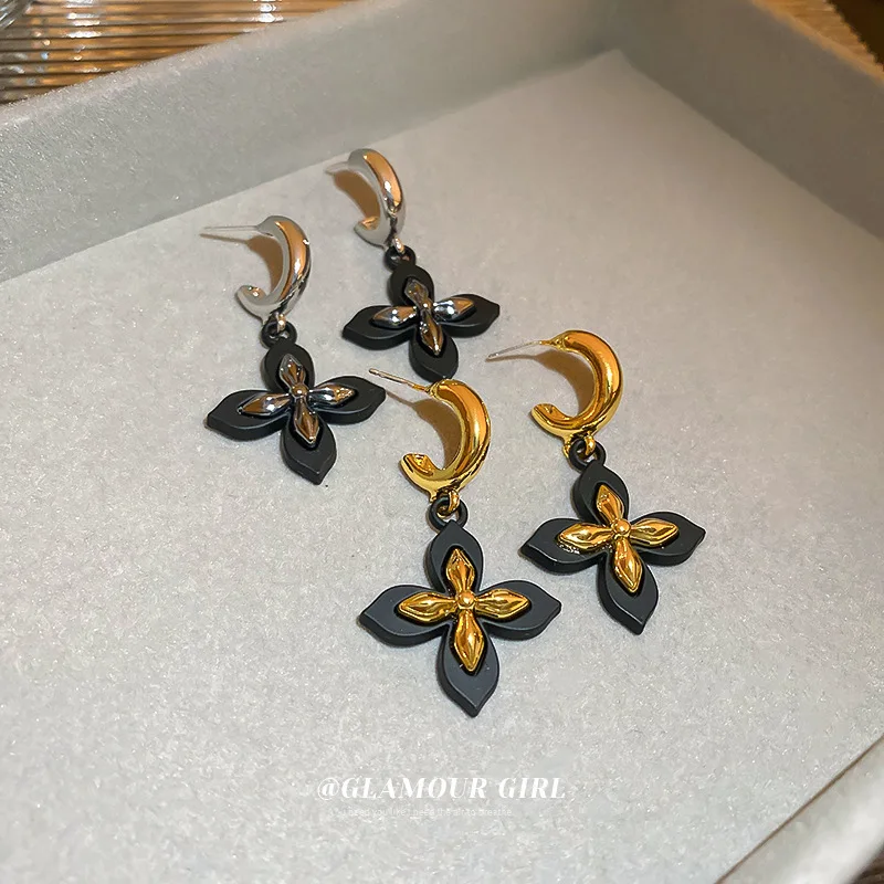 S3259 Fashion Jewelry S925 Silver Needle Flower Dangle Earrings For Women Vintage Niche Design Stud Earrings