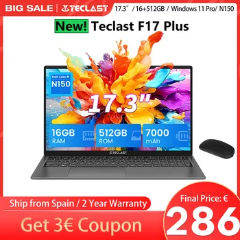 【2025】Teclast F17Plus Laptop, 17.3 Inches, for Intel N150, 16Gb Ram 512Gb Ssd, Windows 11 Pro, Notebook with 180-Degree Rotation °   Mini-Hdmi Backlit Keyboard