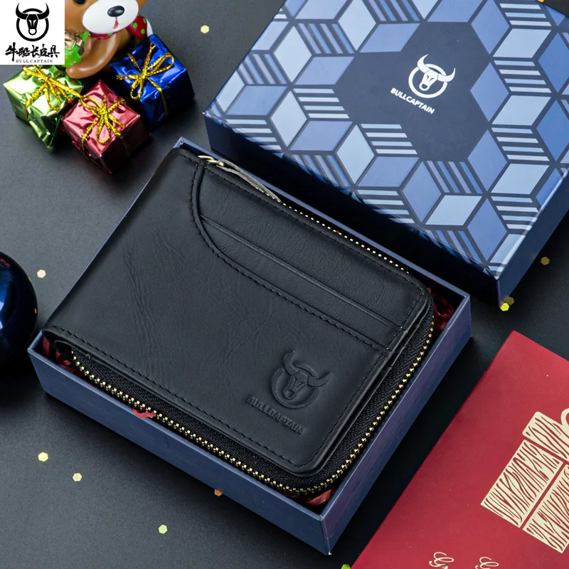 The Best Birthday Gift for Lover or MEN Fashion Genuine Leather Short Style Soft Cow Leather Card Dollar Clip Coin Purse Wallet