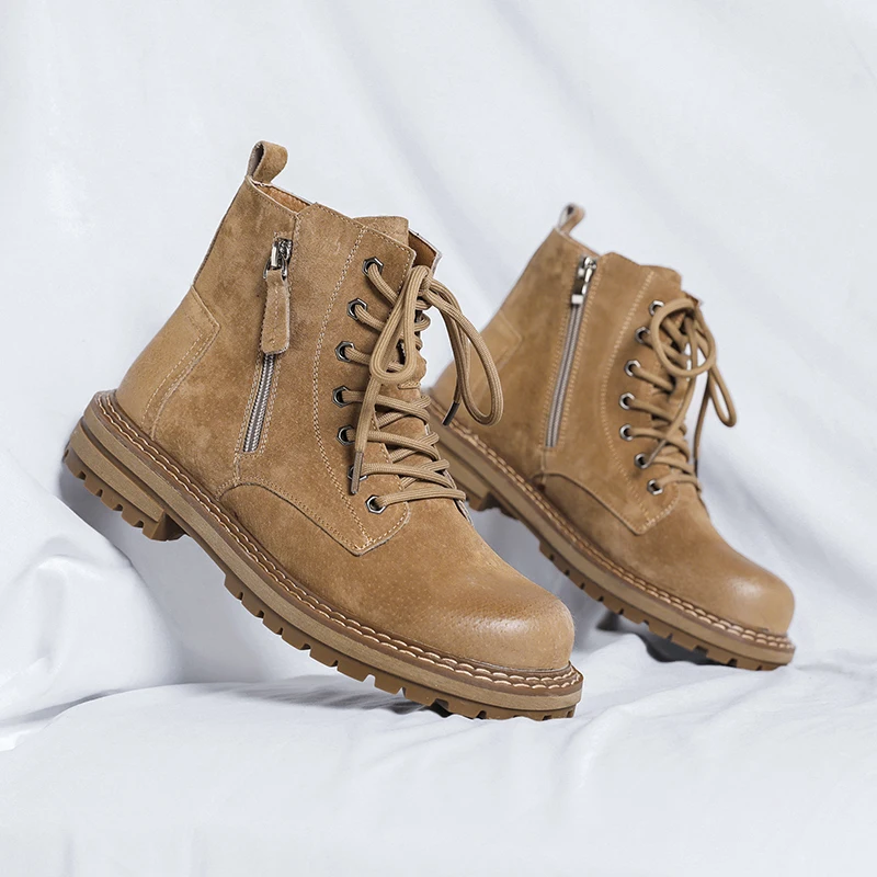 

New Trend Men Motorcycle Boots Outdoor Man Ankle Boots Fashion High Top Casual Footwear Punk Shoes Street Style Mens Basic Boots