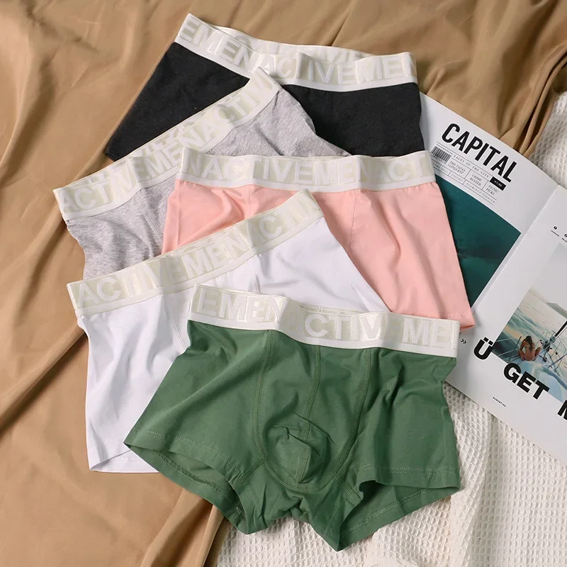 

Simple Men's Underwear Solid Color Soft and Comfortable Skin Friendly Letter Belt Young Men's Boxers Pure Cotton New