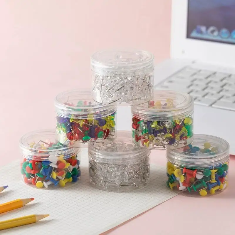 100개 다색 플라스틱 푸시핀, 코르크보드 사무실 학교 문구용품용 다양한 종류의 압정