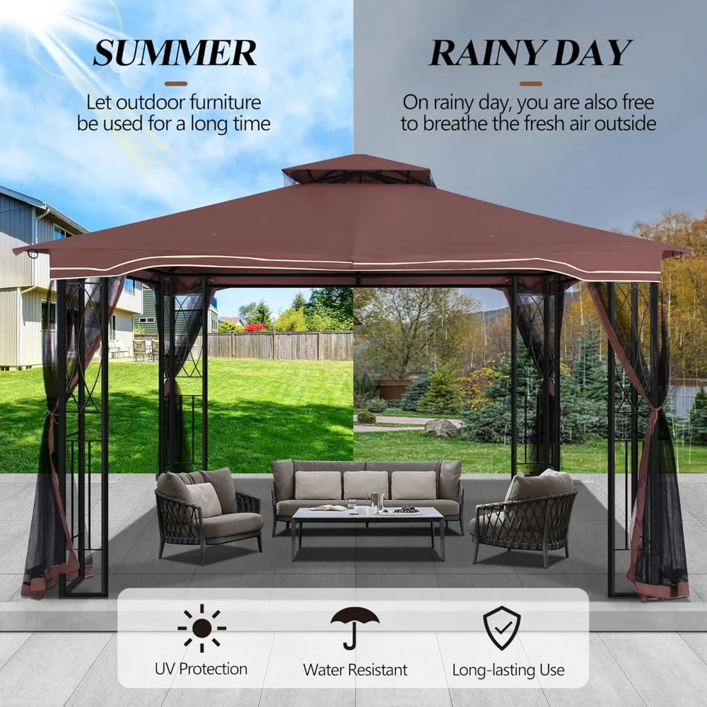 Outdoor Patio Gazebo - Porch Gazebo with Polyester Roof & Breathable Netting, Best for Garden, Lawn, Backyard Deck 3