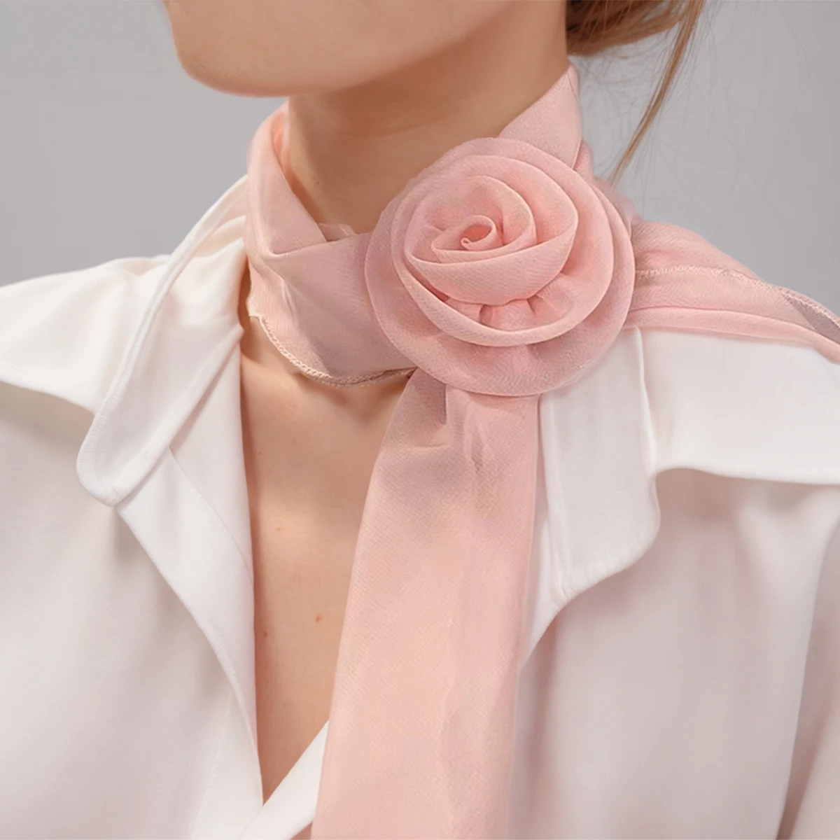 Sciarpa Lunga Donna Con Rosa – Morbida E Leggera In Tinta Unita – Accessorio Moda Multifunzione Per Capelli, Borsa E Collo - 2