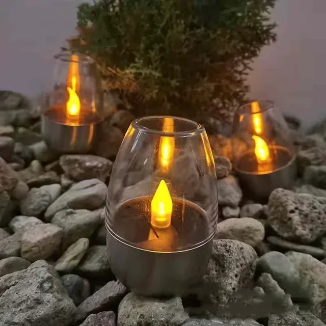 LED bougies solaires lumière sans flamme Rechargeable veilleuse pour fête de mariage décor de jardin extérieur étanche bougies solaires lampe 4