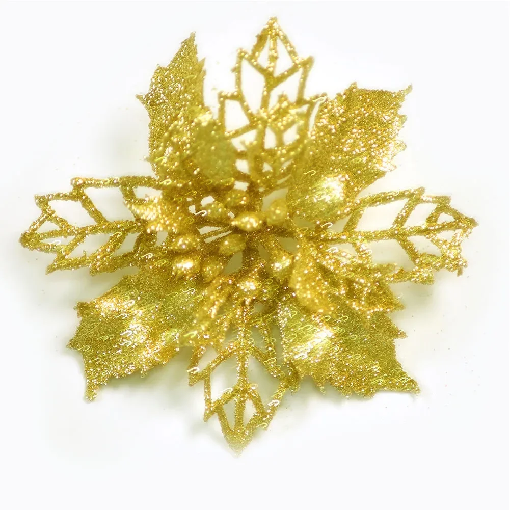 thumbnail image 1 of Christmas Flower Decorations Glittering Hollow Poinsettia Xmas Tree Wreath Hanging Ornaments For Home Party Holiday Decor 10cm, 1 of 5