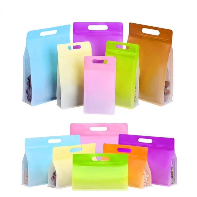 

50pcs 3D Portable Matte Plastic Window Zip Lock Pouches Resealable Cookies Bread Fruits Snack Party Wedding Gifts Packaging Bags