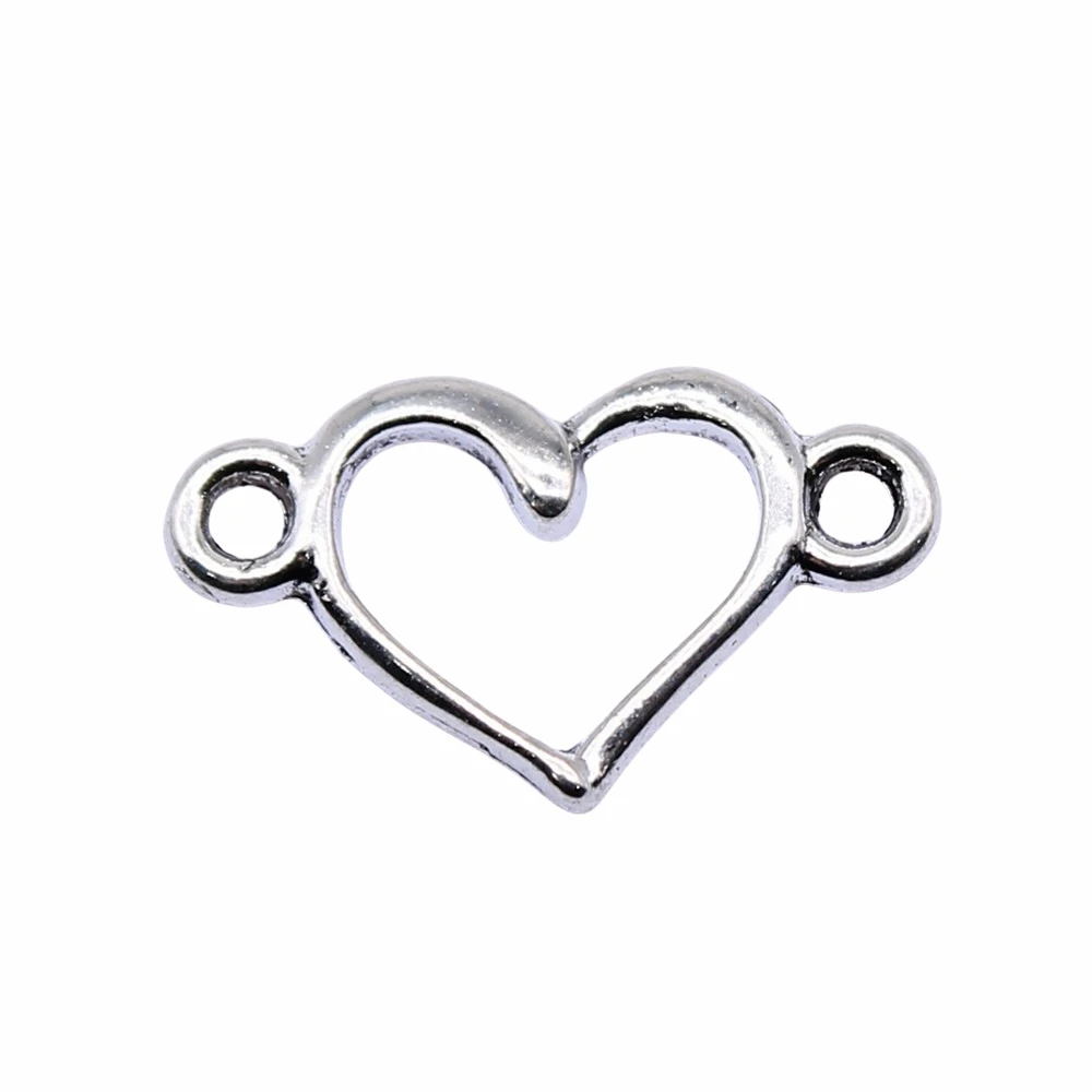 15x9mm Antique Silver Color Hollow Heart Connector Charms Jewelry Making DIY Jewelry Findings 40pcs silver charm alloy heart charms metal charm silver charms jewelry charms