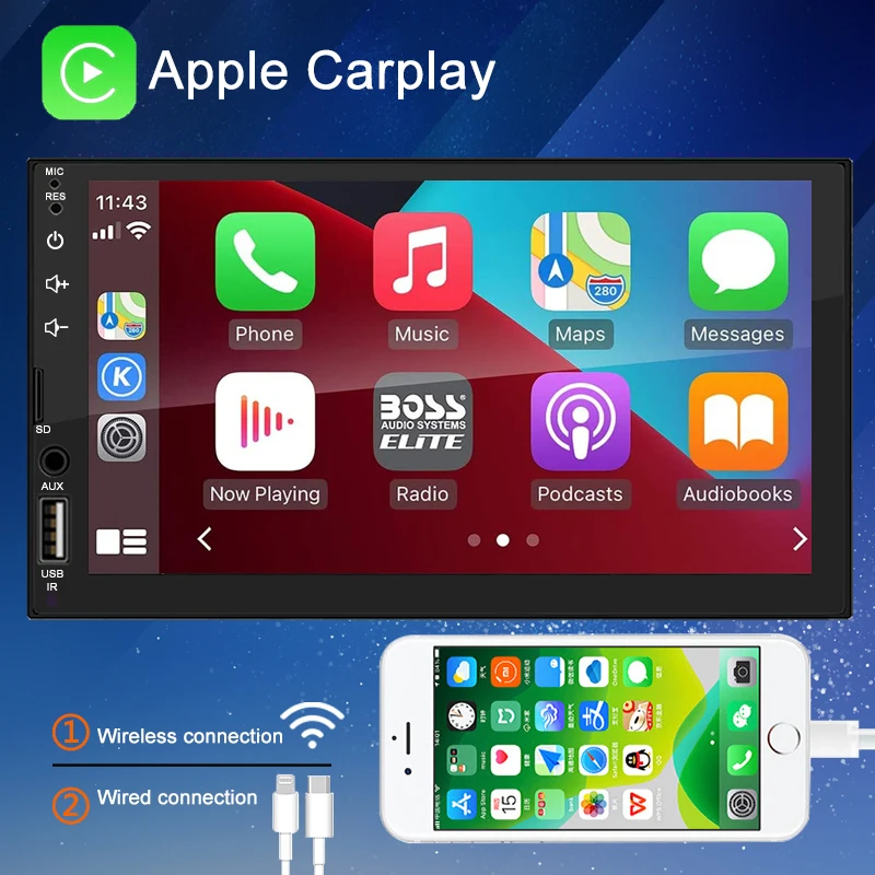 

2Din 7" Car Radio Apple Carplay Autoradio Stereo Receiver Touch Screen Bluetooth FM SD USB TF HD MP5 Player Autoradio
