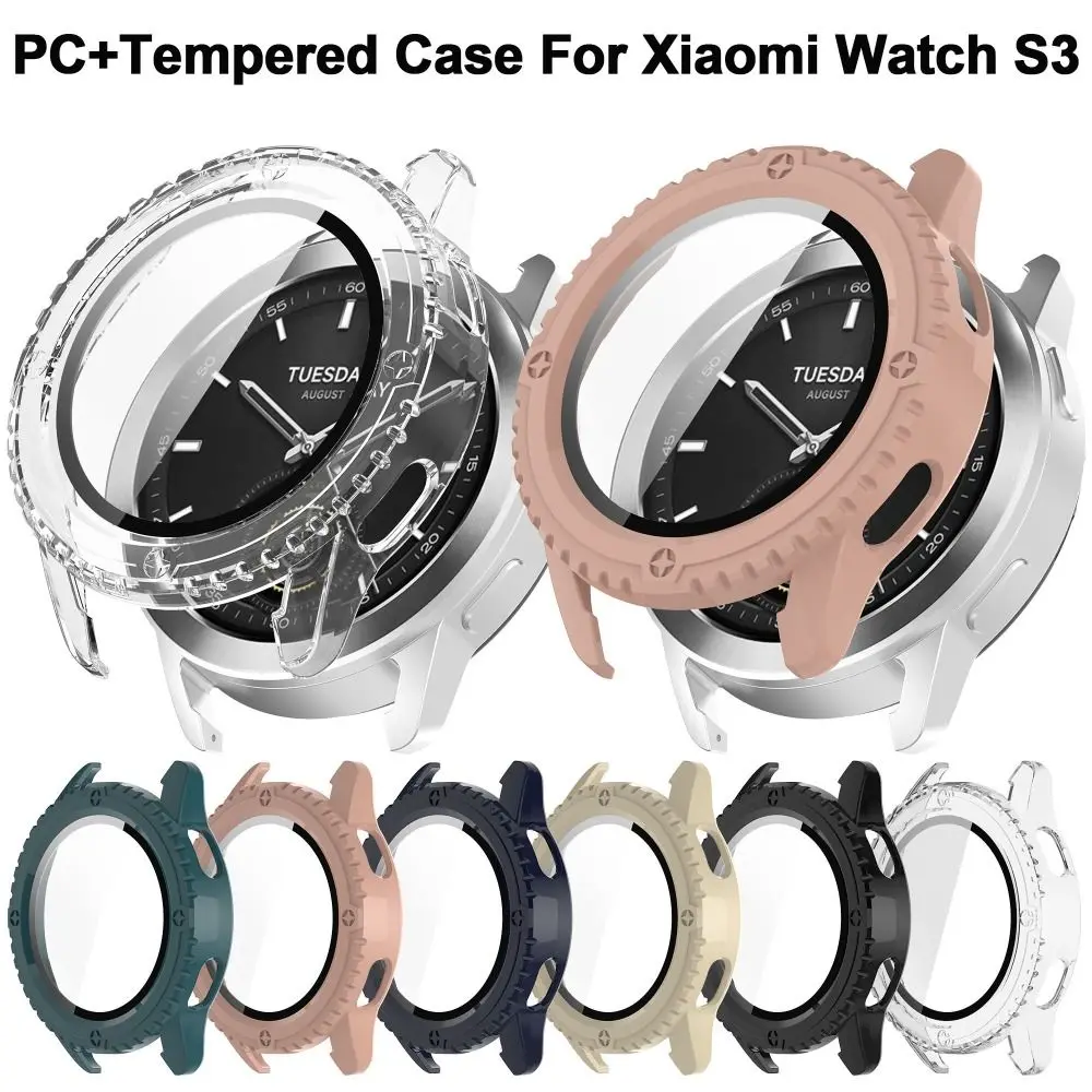 Full PC Protective Case For Xiaomi Watch S3 Screen Protector Case Cover + Tempered Glass Film Clear