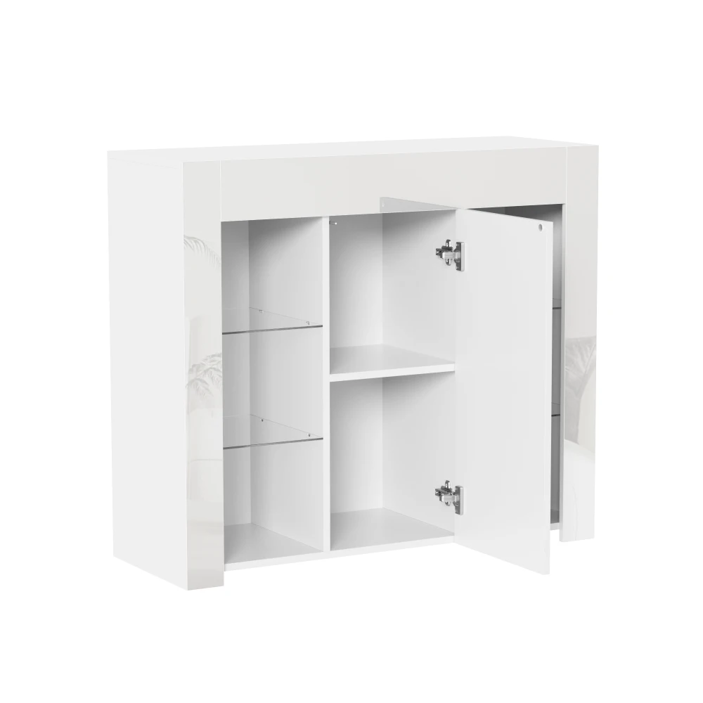 PINGGO Modernes Weißes Buffet Hochglanz-Finish Kompakte Glasregale Schranktür Wohn- Esszimmer Küche Aufbewahrungslösung – Detail 12