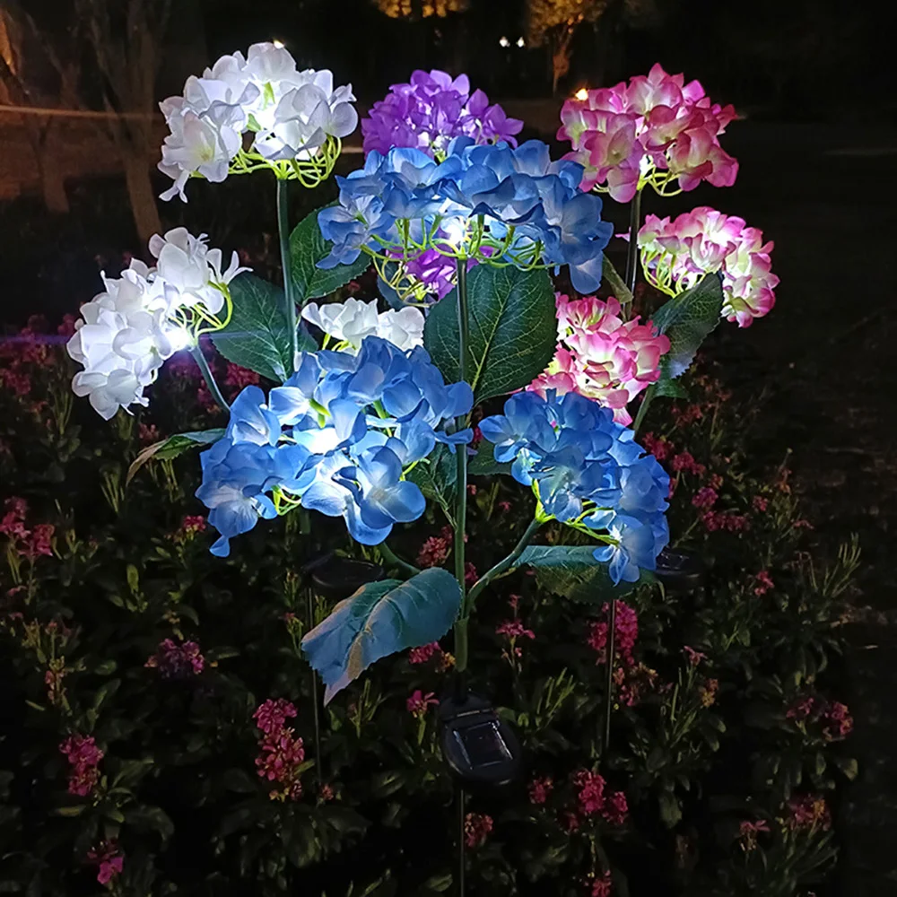 Hydrangea Rose Flower Solar LED Light Outdoor Waterproof Garden Light Simulation Flower Lamp Yard Landscape Lamp Patio Decor