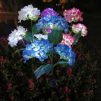 수국 장미 꽃 태양 LED 조명, 야외 방수 정원 조명, 시뮬레이션 꽃 램프, 마당 조경 램프, 파티오 장식