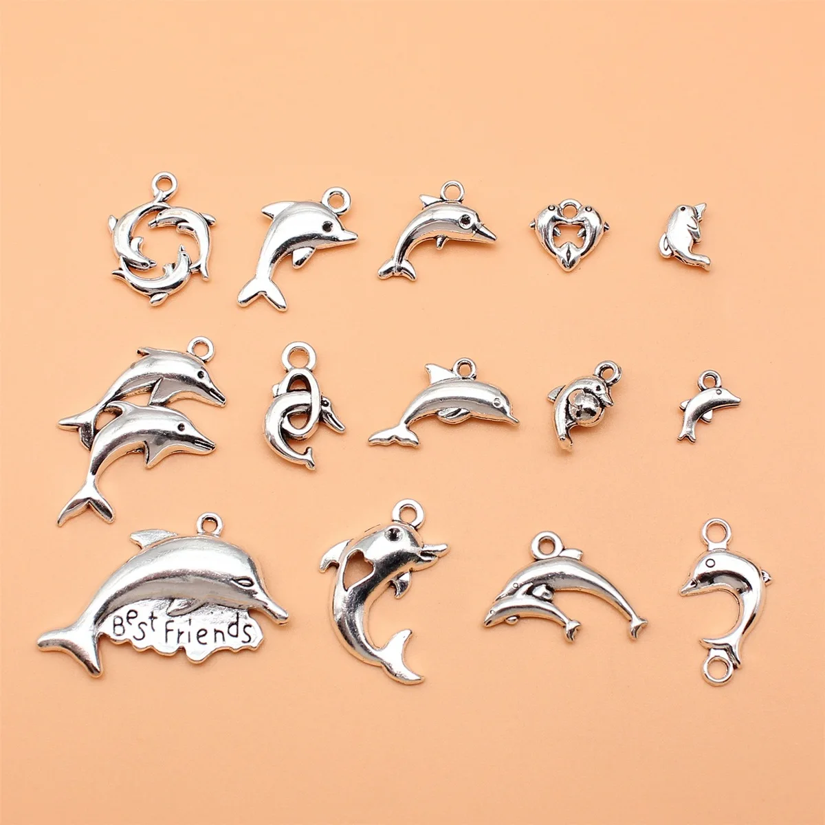 

14pcs Antique Silver Color Dolphin Charms Collection For DIY Jewelry Making, 14 Styles, 1 of Each