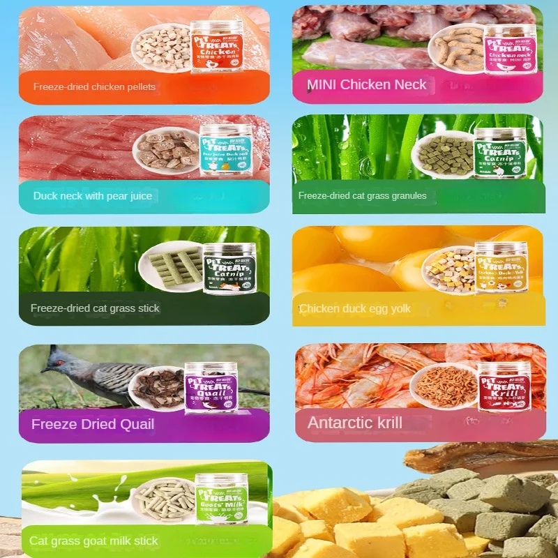 Pet Food Chicken Duck Meat Egg Yolk Grains Cat Grass Goat Milk Bar Duck Neck Chicken Neck Antarctic Krill Cat Dogs Treats cat and dog freeze dried snacks