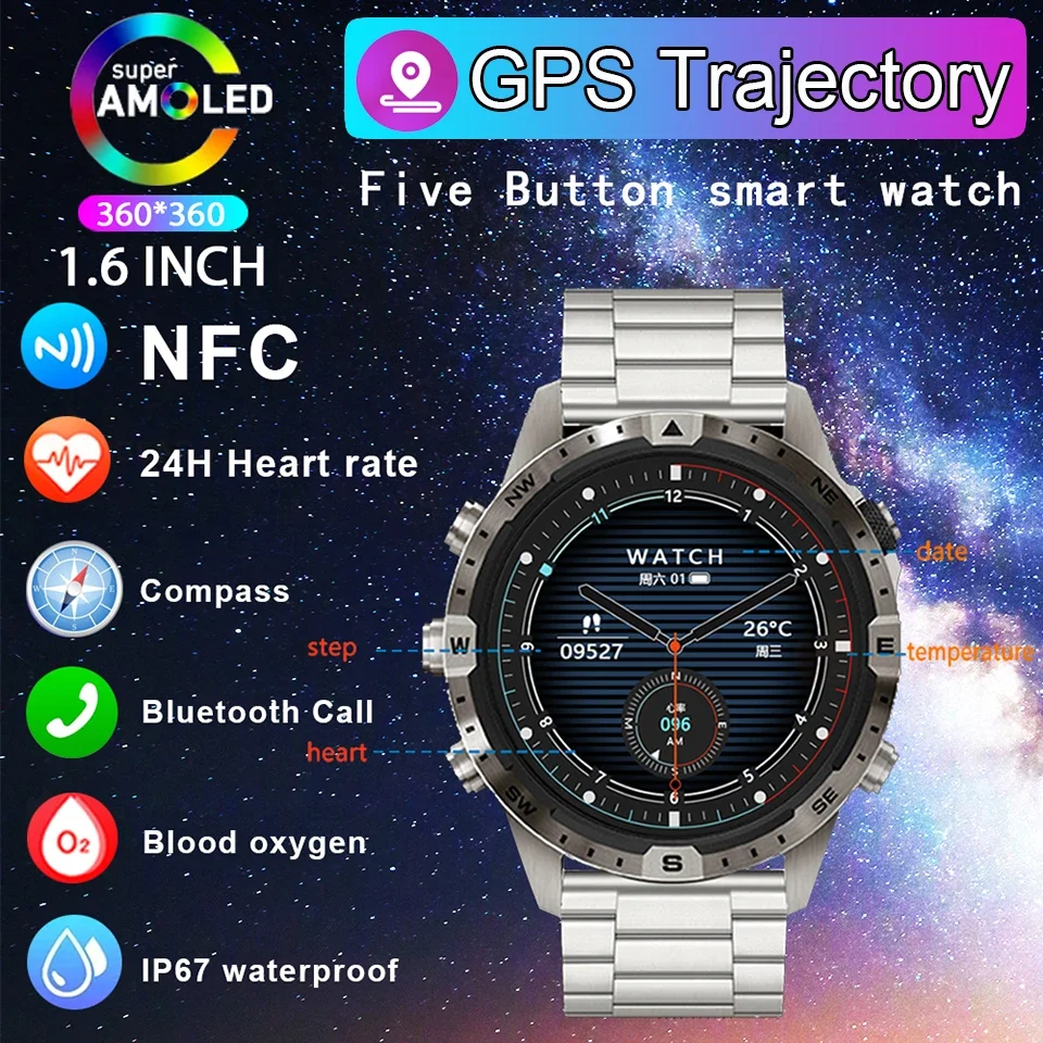 

2024 деловые спортивные Смарт-часы с компасом, экран 1,6 дюйма HD, титановая стандартная мужская модель, умные часы с Bluetooth-вызовом 100 + спортивные Прочные часы