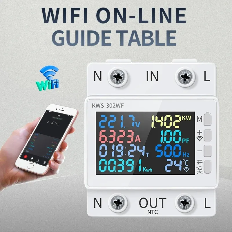 Power Meter Tuya WiFi 8in1 Digital Color Screen 2P 170-270V/63A