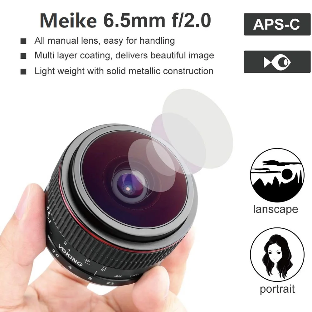 Meike 6.5mm f2.0 APS-C Circular Fisheye Lens for Canon EF-M Mount /for Sony E Mo