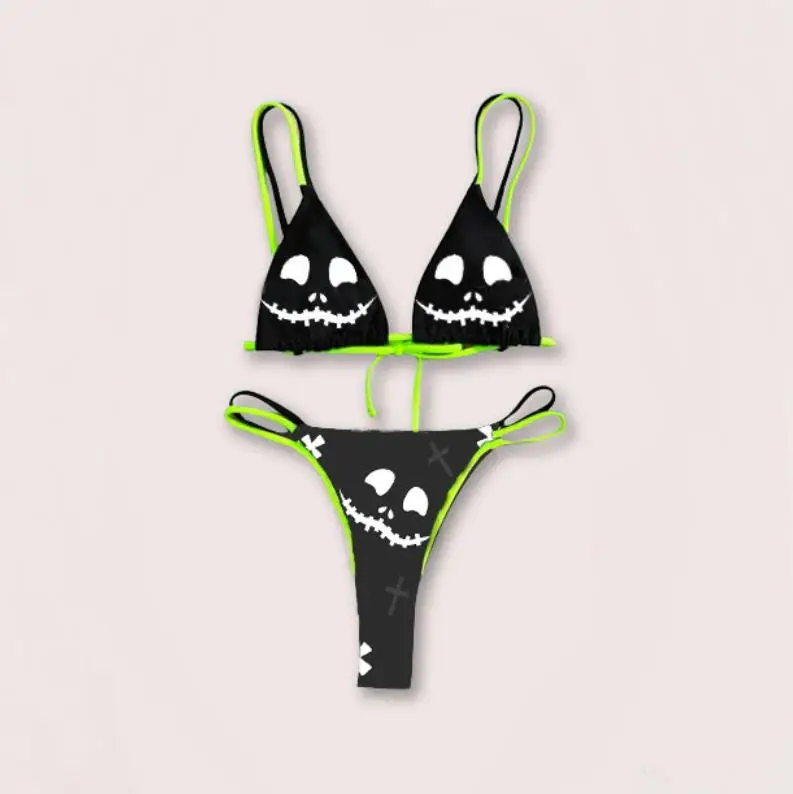 Yiiciovy Women Bikini Sets Swimsuit 2 Pcs Bikinis Halloween Skull Print