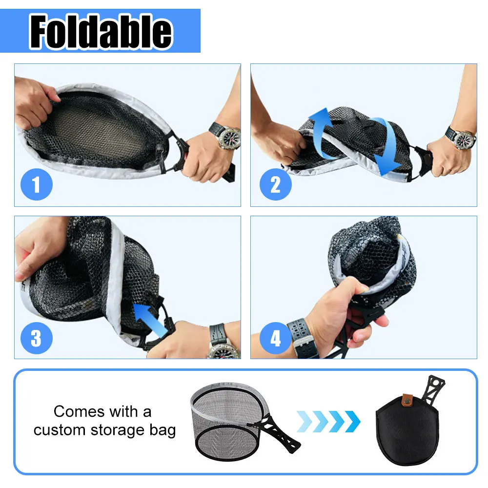 Folding Fly Fishing Net Keepnet Portable Landing Net Rubber with Handle Trout Fishing Mesh Tool for Outdoor Stream Fishing Landing Net Fishing Net
