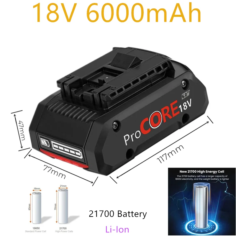 

Improved 18V 6.0Ah Li-Ion Battery for Procore 1600A016GB 18 Volt Max Cordless Power Tool Drill Bit,2100 Cells Built-in