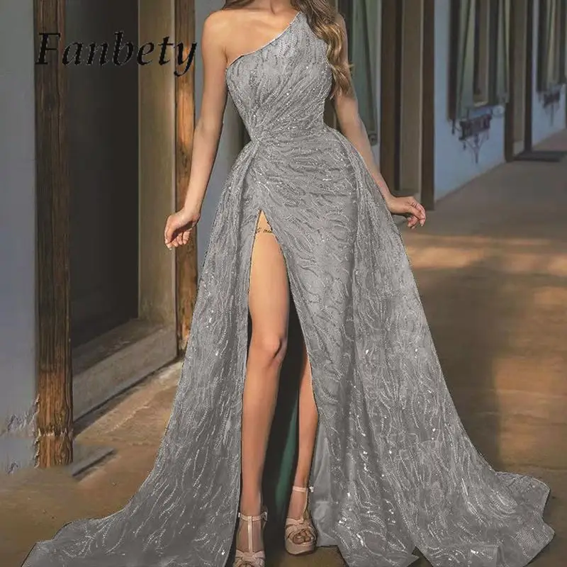 

Women Slim Fit Cocktail Elegant Dresses 2024 Lady Elegant Maxi Long Sexy Party Prom Dresses Sequin Diagonal Collar Evening Dress