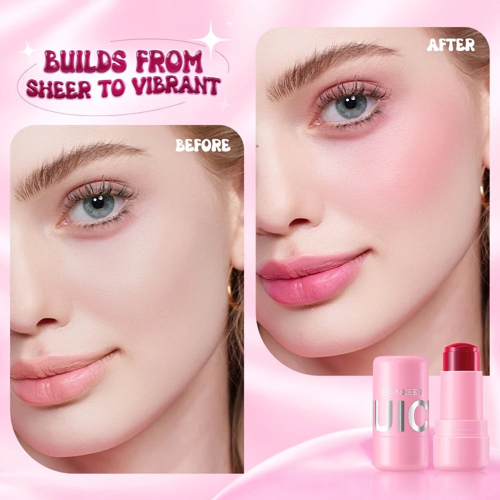 BANXEER Lip Gloss Jelly Blush Stick Non-Stick Cup Moisturizing Cooling Bouncy High Pigment Glossy Glitter Lip Glaze Jelly Tint
